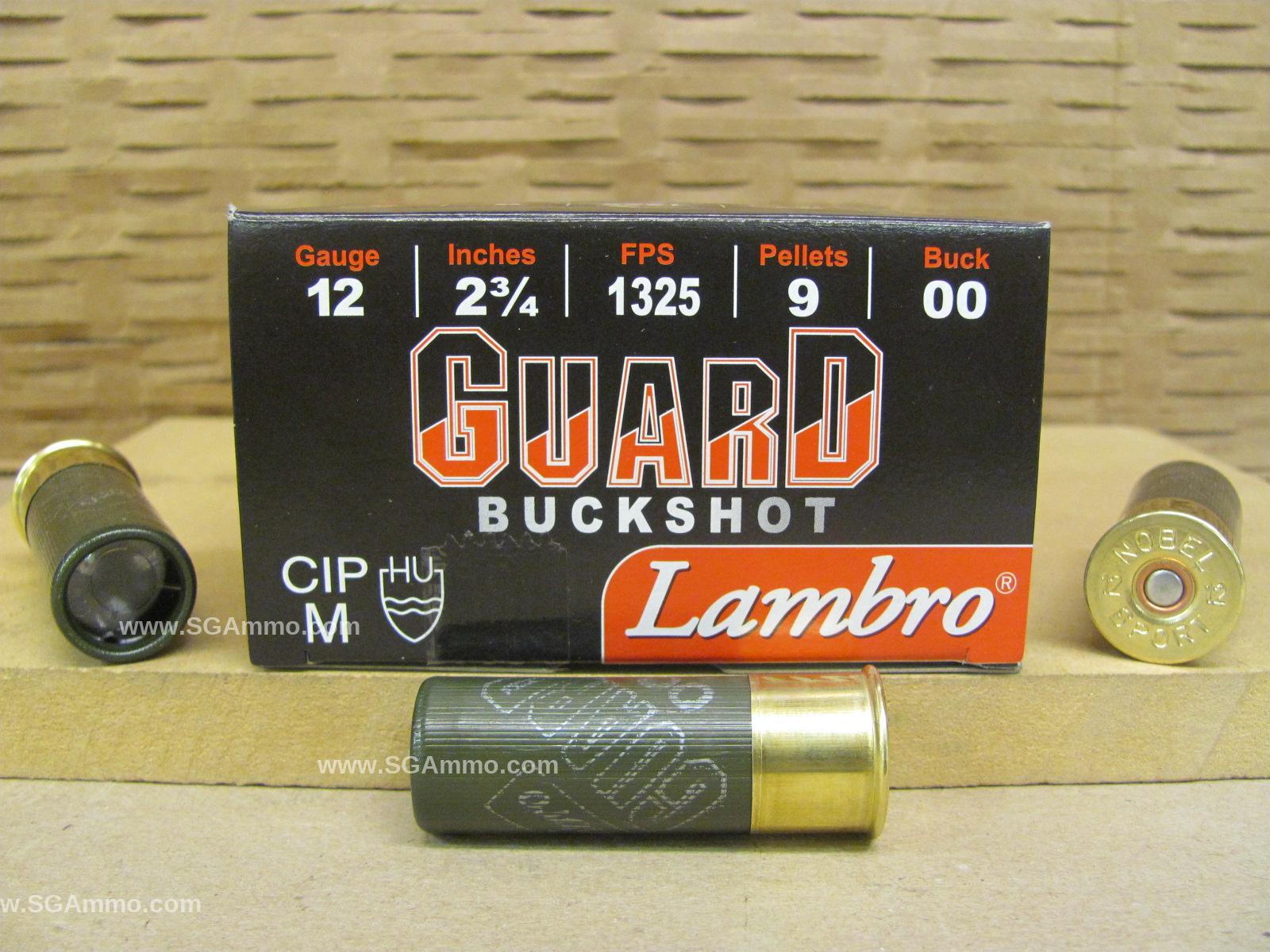 25 Round Box – 12 Gauge 2.75 Inch 1325 FPS 9 Pellet 00 Buckshot Ammo by Lambro