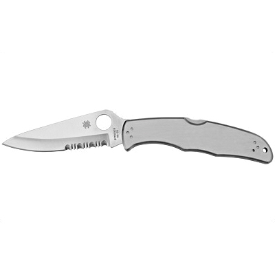 Spyderco Endura 3.75" Combo Edge Clip Point Folding Knife, Stainless - C10PS