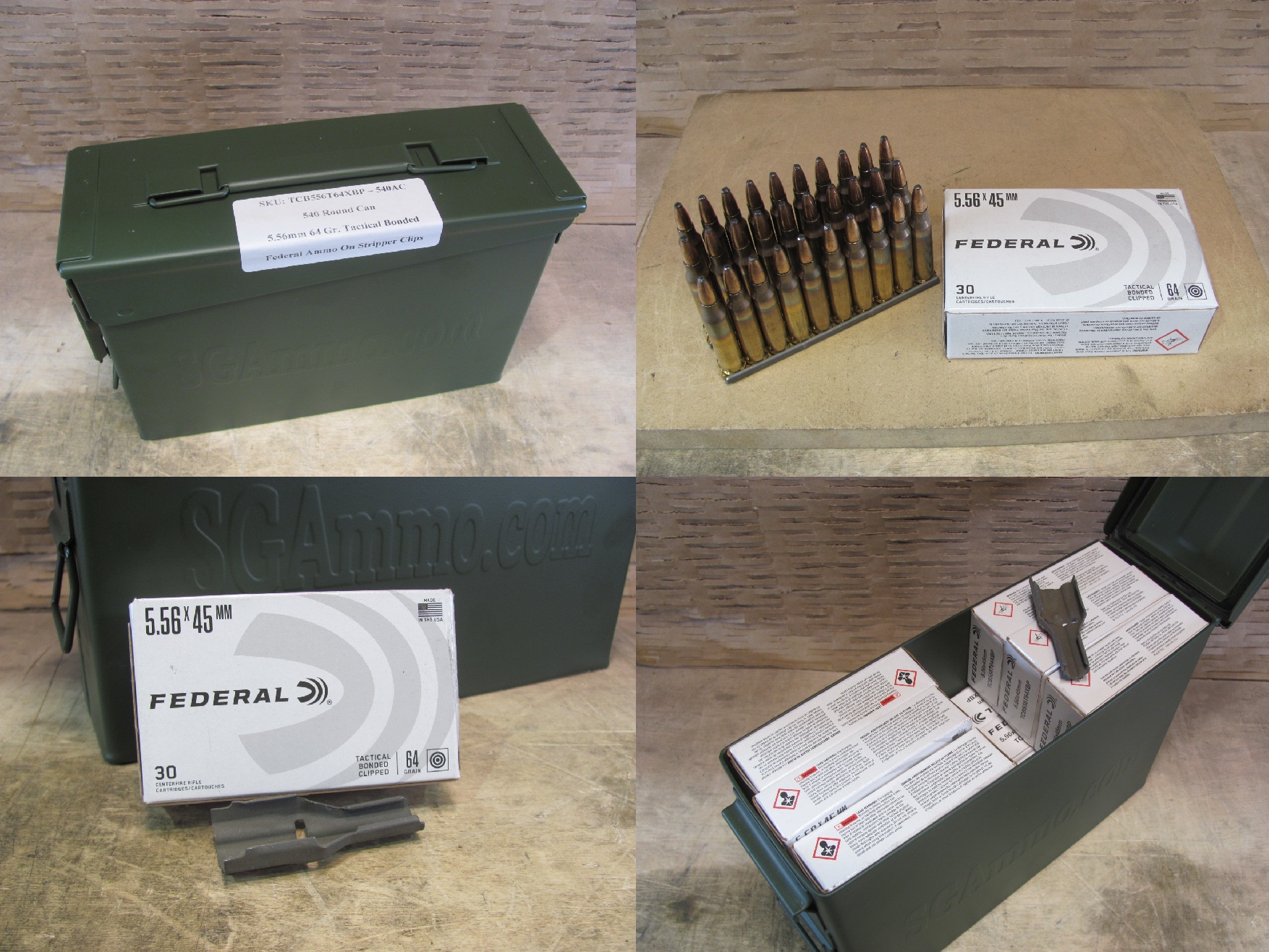 540 Round Can – 5.56mm 64 Grain Federal Tactical Bonded Ammo On Stripper Clips – TCB556T64XBP – Packed In M19A1 Canister