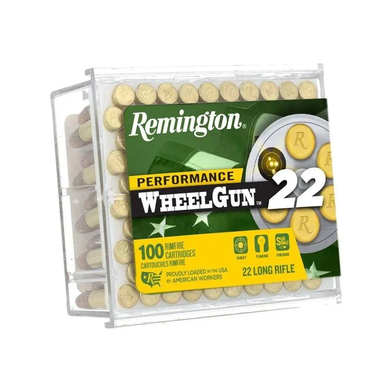 Remington Performance Wheelgun 22 Subsonic Rimfire Ammunition .22 LR 39gr Solid 770 fps 100rd boxes – Case of 65 boxes (6500 rounds)