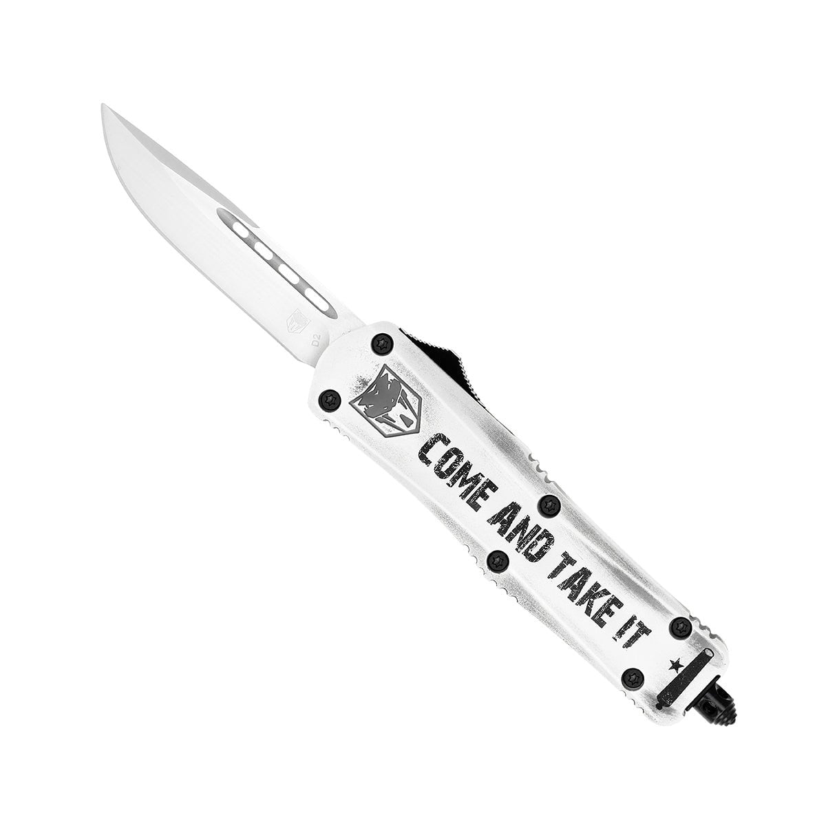 CobraTec Knives FS-3 Come And Take It Medium OTF Drop Point Knife, White - MCATIFS-3DNS