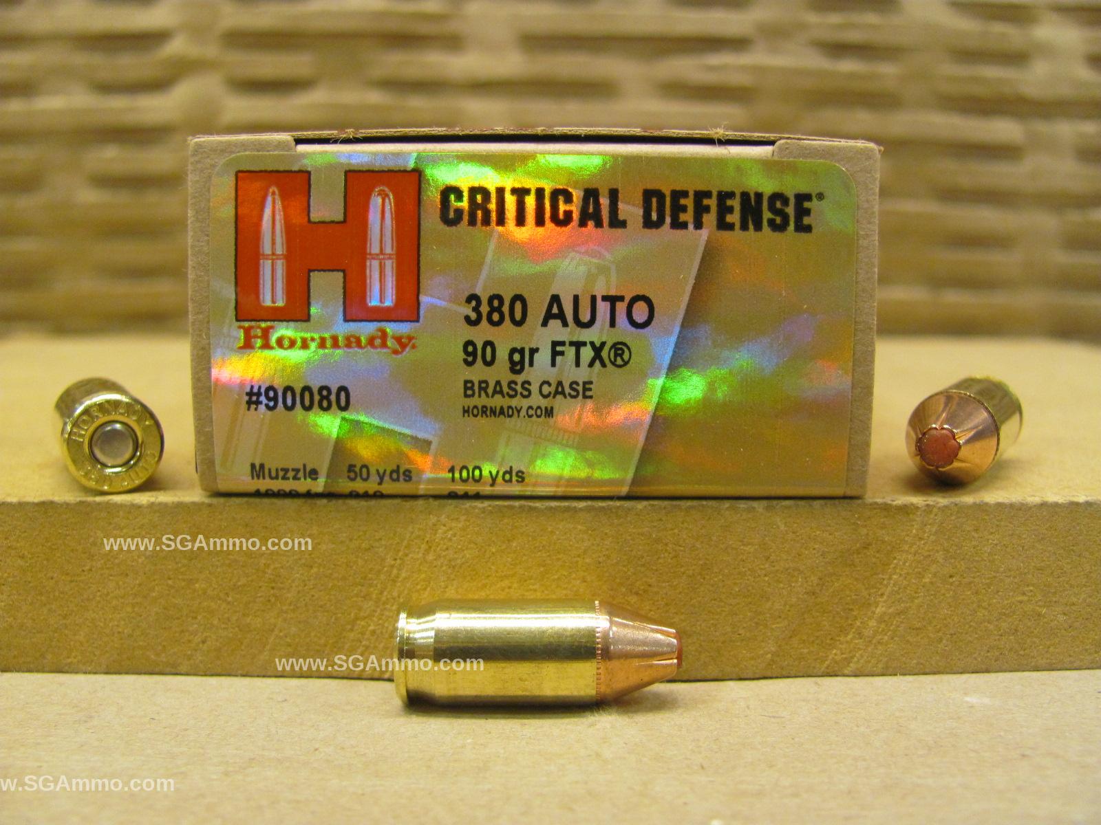 25 Round Box – 380 Auto Hornady Critical Defense 90 Grain FTX Hollow Point Ammo – 90080