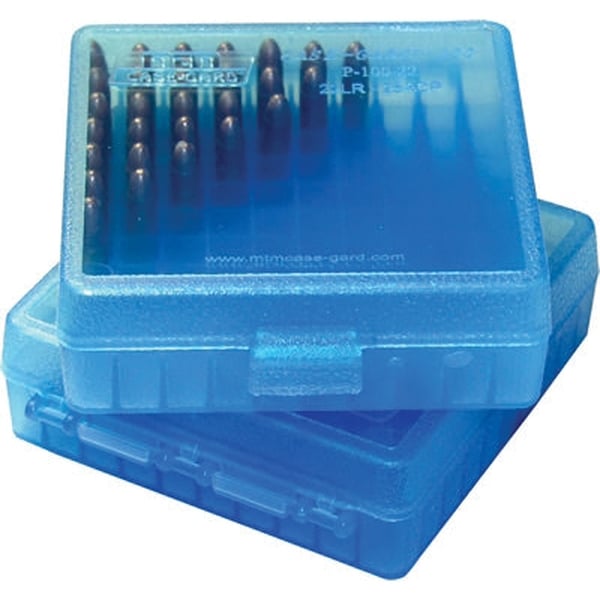 MTM Case Gard .22LR/.25 ACP Flip-Top Ammo Box, 100rds Clear Blue