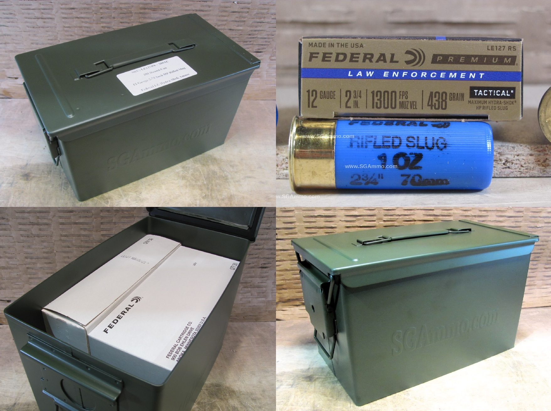 200 Round Can – 12 Gauge Federal Hydra Shok Slug LE Ammo – LE127RS – Packed in PA108 SAW Canister