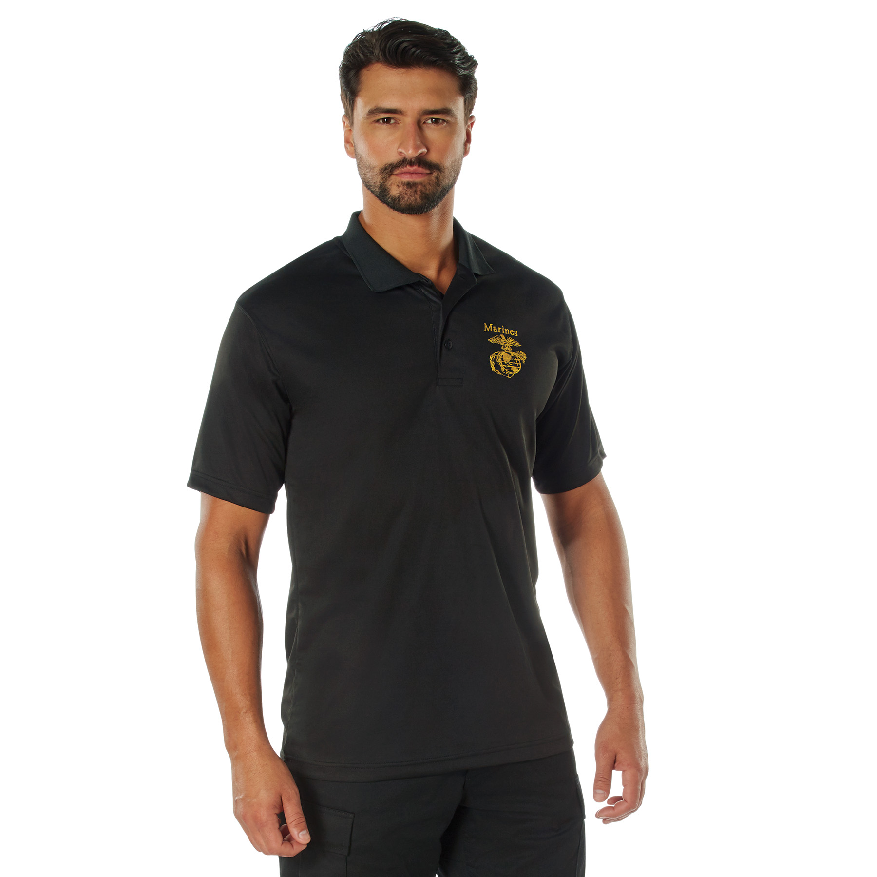Rothco Usmc Eagle, Globe Anchor Moisture Wicking Polo Shirt - Black, Large