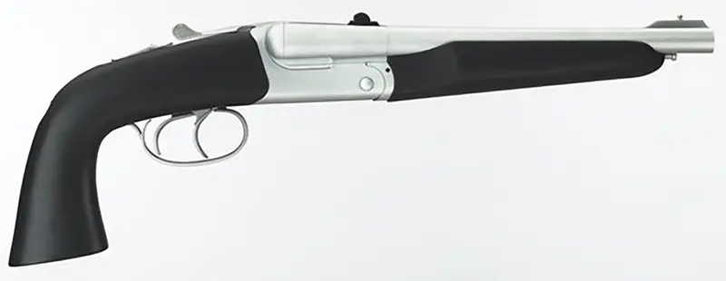 Taylors Company 210248 Alaskan Howdah Pedersoli 45 Colt (Long Colt) SA 410 Gauge 2 Shot 10.25" Matte Chrome Octagon Barrel, Matte Chrome Steel Frame, Black Rubber Grip