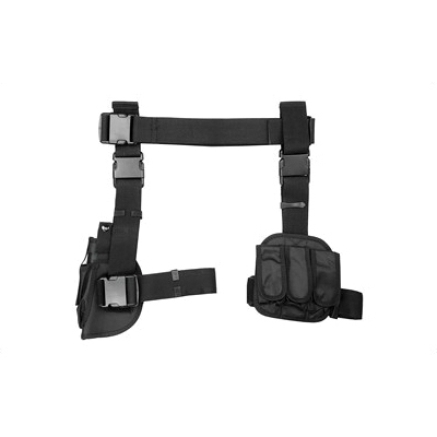 NCSTAR Drop Leg Holster & Triple Magazine Pouch, Right Hand, Black Nylon - CV2908