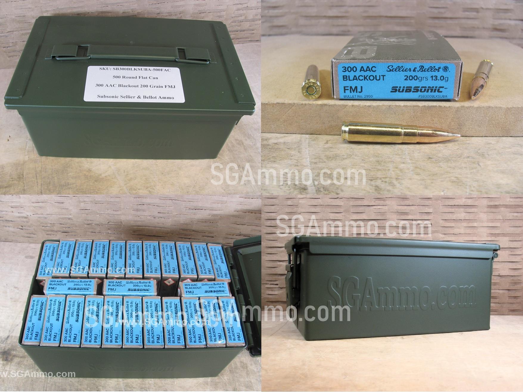 500 Round Flat Can – 300 AAC Blackout 200 Grain SUBSONIC FMJ Sellier Bellot Ammo – SB300BLKSUBA – Packed in Metal Canister