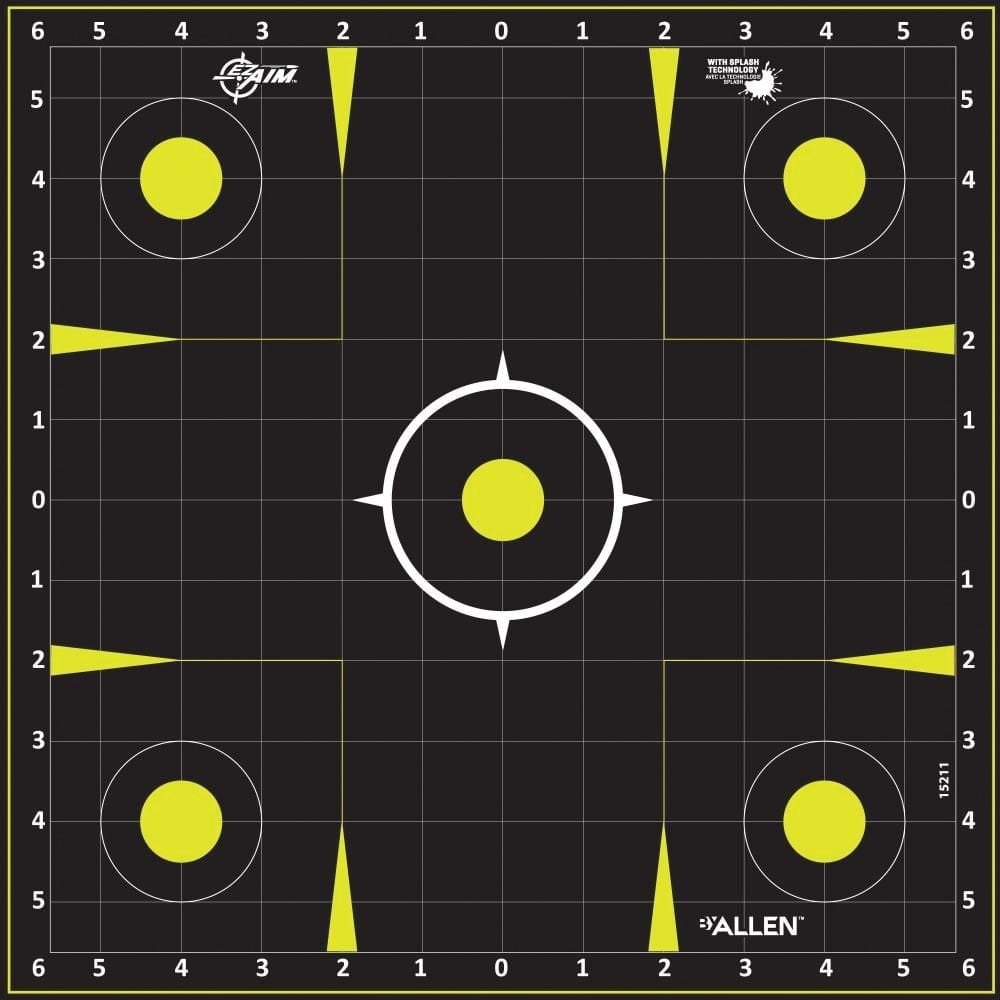 EZ Aim Splash Reactive Non-Adhesive Sight Grid Target, Black/Yellow, 12 Pack - 15211