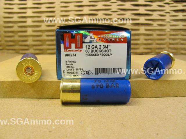 10 Round Box – 12 Gauge 2.75 00 Buckshot 8 Pellet Reduced Recoil Hornady American Gunner Ammo – 86274