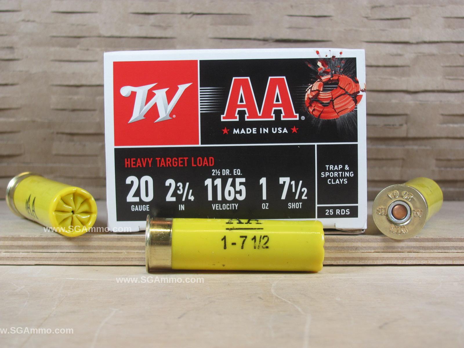 250 Round Case – 20 Gauge 2.75 Inch 1165 FPS 1 Ounce 7.5 Shot Winchester AA Heavy Target Load Ammo – AAH207