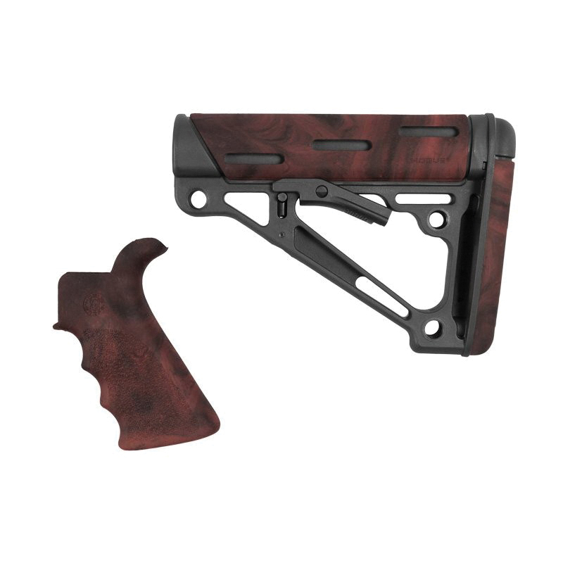 Hogue Overmolded Beavertail Grip and Collapsible Buttstock Kit for AR-15/M16, Red Lava - 15456