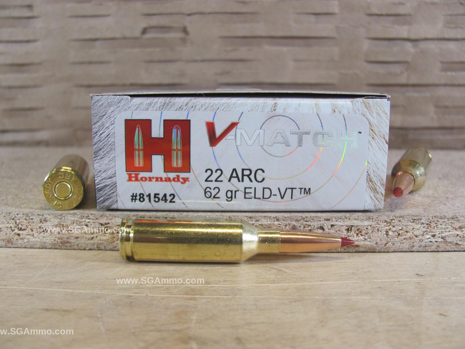 200 Round Case – 22 ARC 62 Grain ELD-VT Hornady V-Match Ammo – 81542