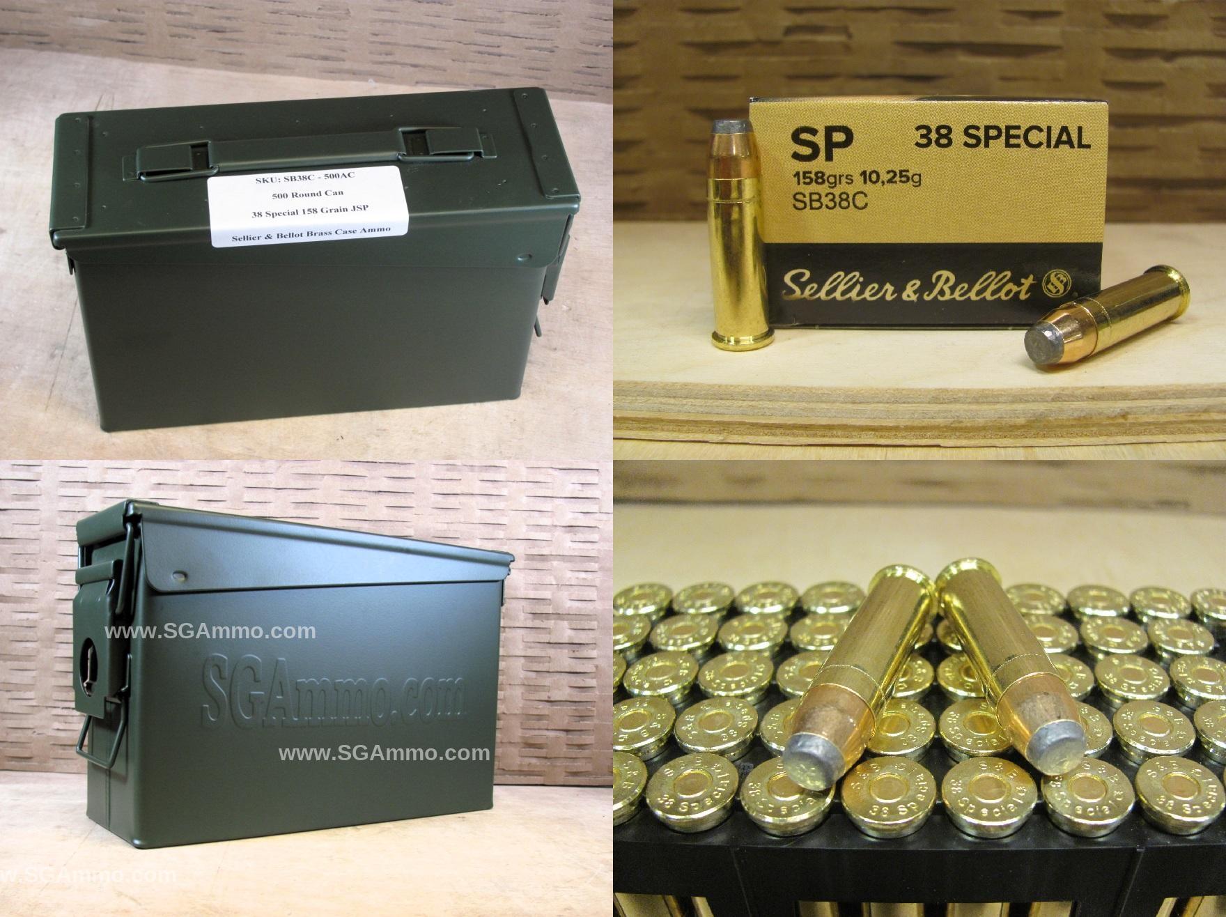 500 Round Can – 38 Special 158 Grain JSP Soft Point Ammo by Sellier Bellot – SB38C – Packed in M19A1 Canister