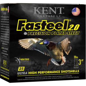 Kent-Cartridge Kent Fasteel + Precision Plated Steel Waterfowl Shotshells 20ga 3" 1oz 1350 fps  #2 & #4 25/ct