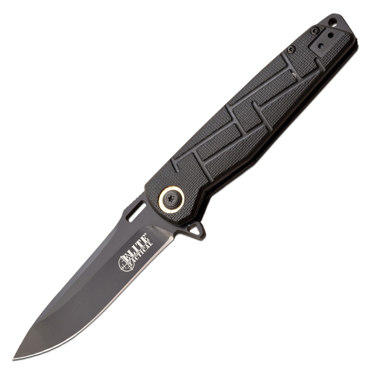 Elite Tactical Readiness Folding Drop Point Knife, Black - ET-A001BKCS