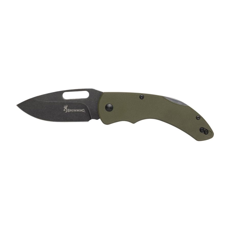 Browning Hidden Hollow Folder Large Folding Knife Drop Point OD Green - Durable, Lightweight and Reliable Handle - 3220506