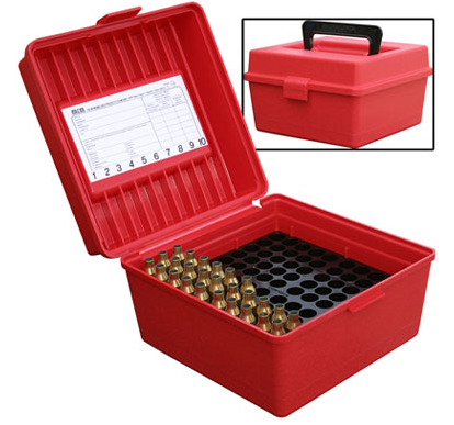 MTM FlipTop Ammo Box 22-250 to 375H-Red-100rd-R-100-30