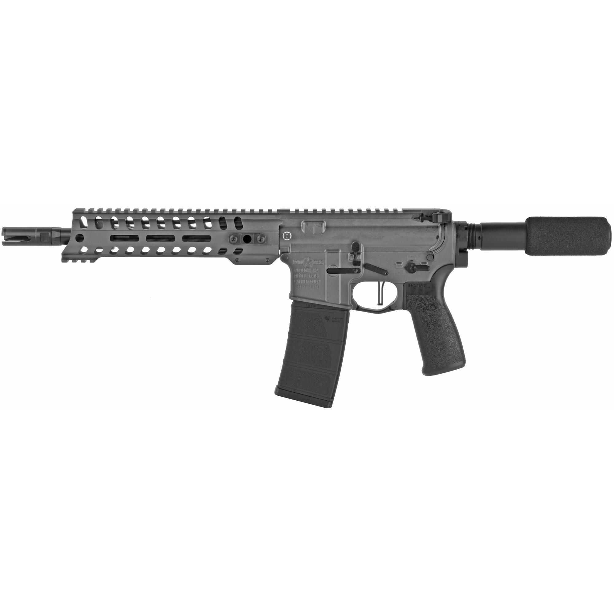Patriot Ordnance Factory 01802 Minuteman Direct Impingement 5.56x45mm NATO Caliber with 10.50″ Barrel, 30+1 Capacity, Tungsten Metal Finish, Buffer Tube Stock & Black MFT Grip Right Hand - No Credit Card Fees - Low, flat rate shipping