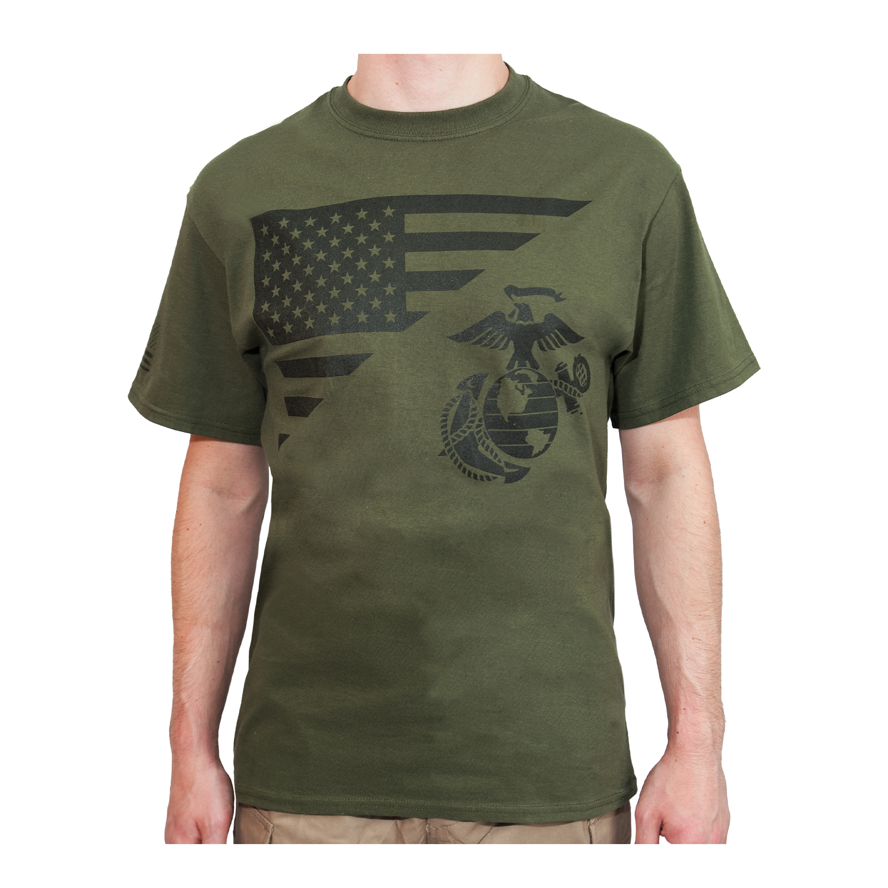 Rothco Us Flag - Usmc Eagle, Globe, Anchor T Shirt, Olive Drab, Medium