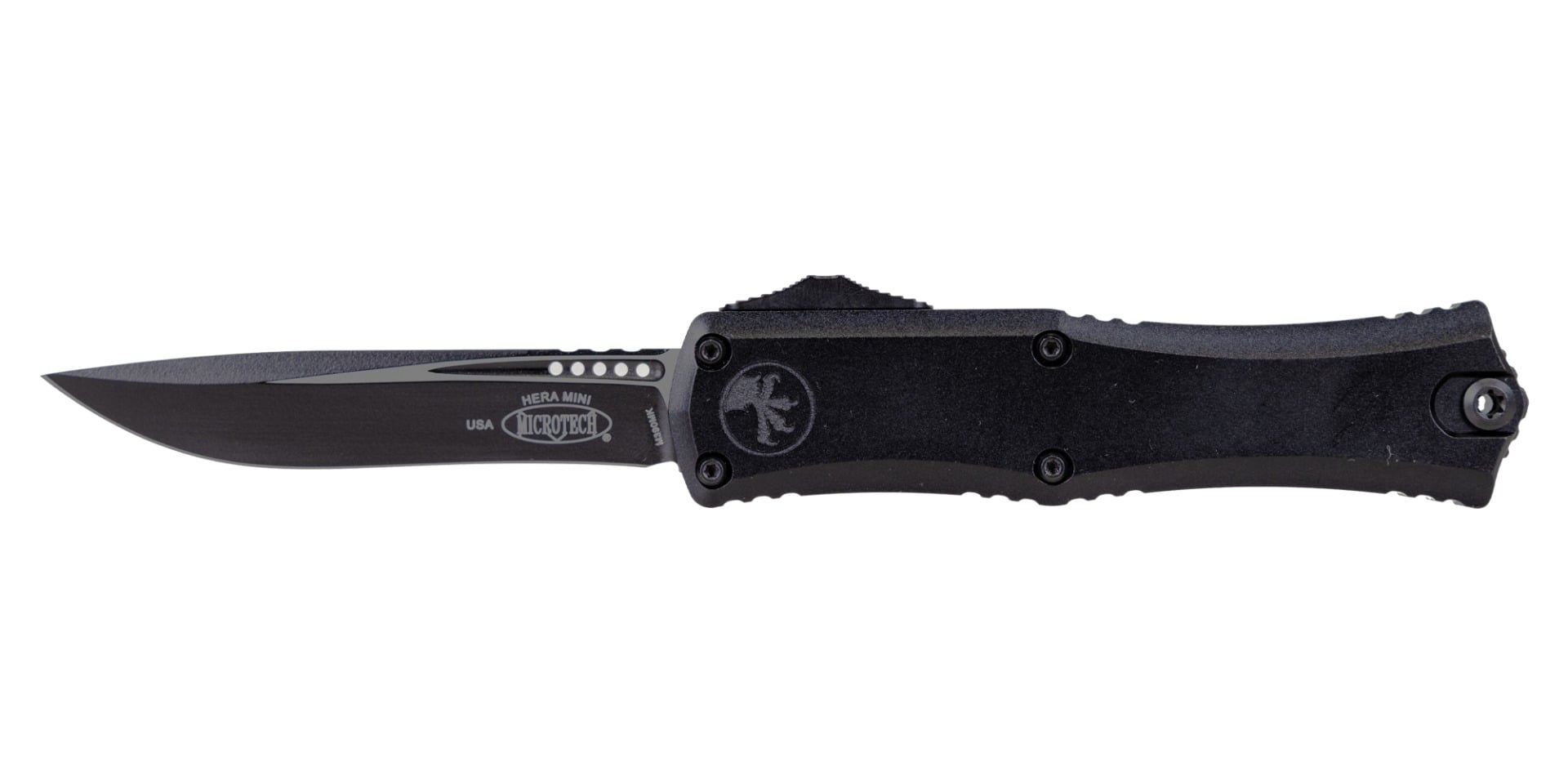 Microtech Hera II Mini Recurve Tactical OTF Drop Point Knife, Black - 1705M-1T
