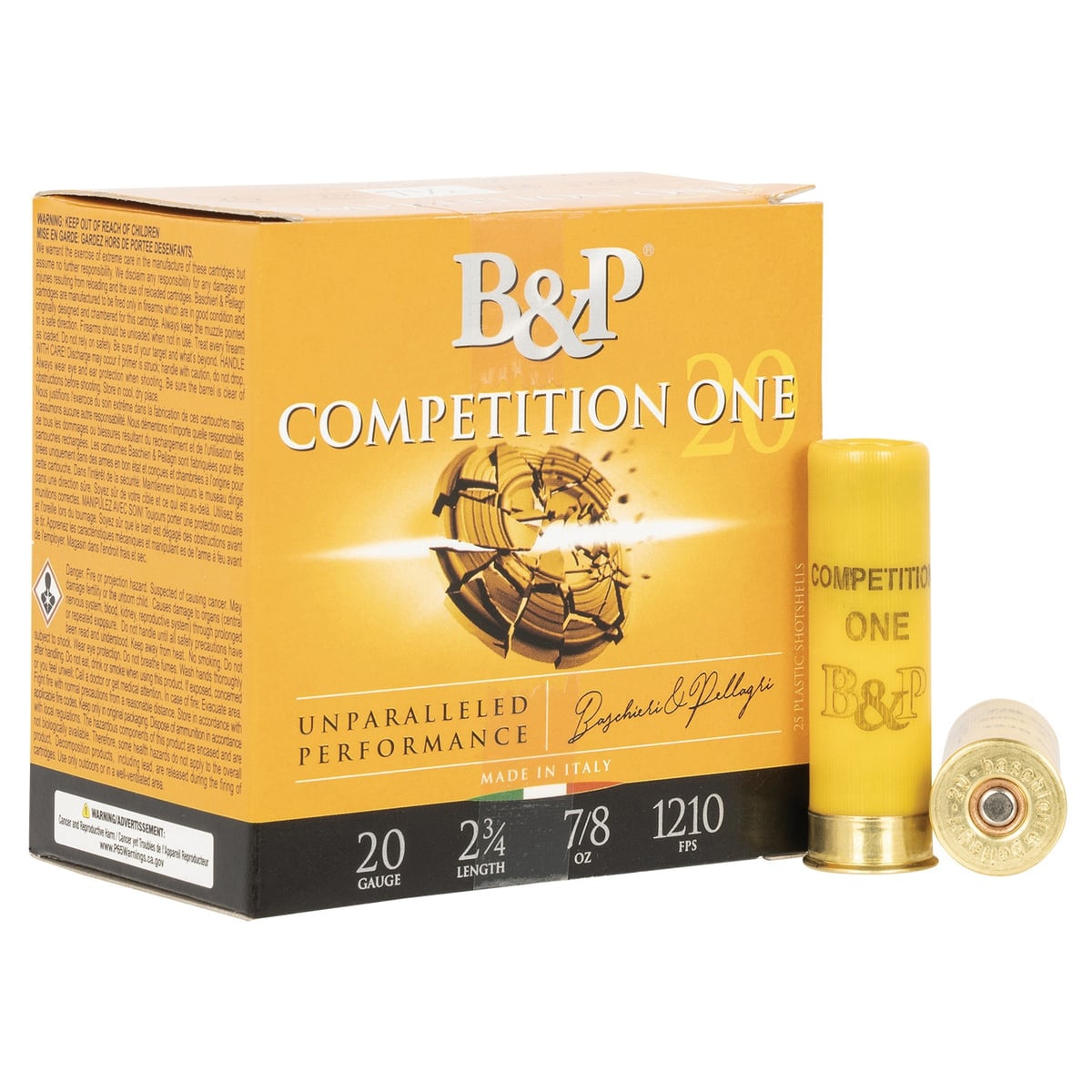 B&P Competition One Shotshells- 20 ga 2-3/4 In 7/8 oz #7.5 1210 fps 25/ct - No Credit Card Fees - Low, flat rate shipping