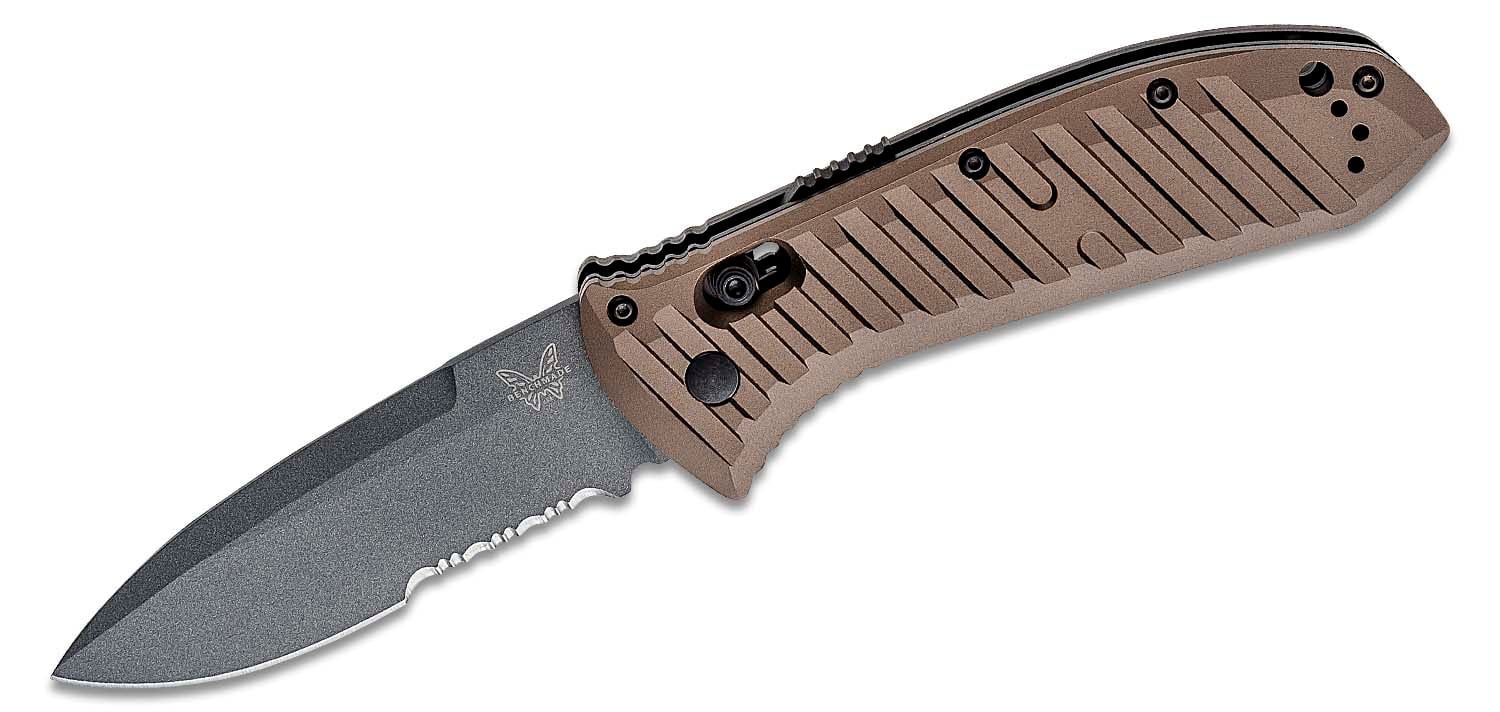 Benchmade Auto Presidio II Folding Drop Point Knife Serrated, Burnt Bronze - 5700SGY-1