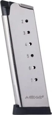 Mec-Gar 1911 Officer Handgun Magazine with Removable Buttplate Follower .45 ACP HT Nickel 7 rds High Cap