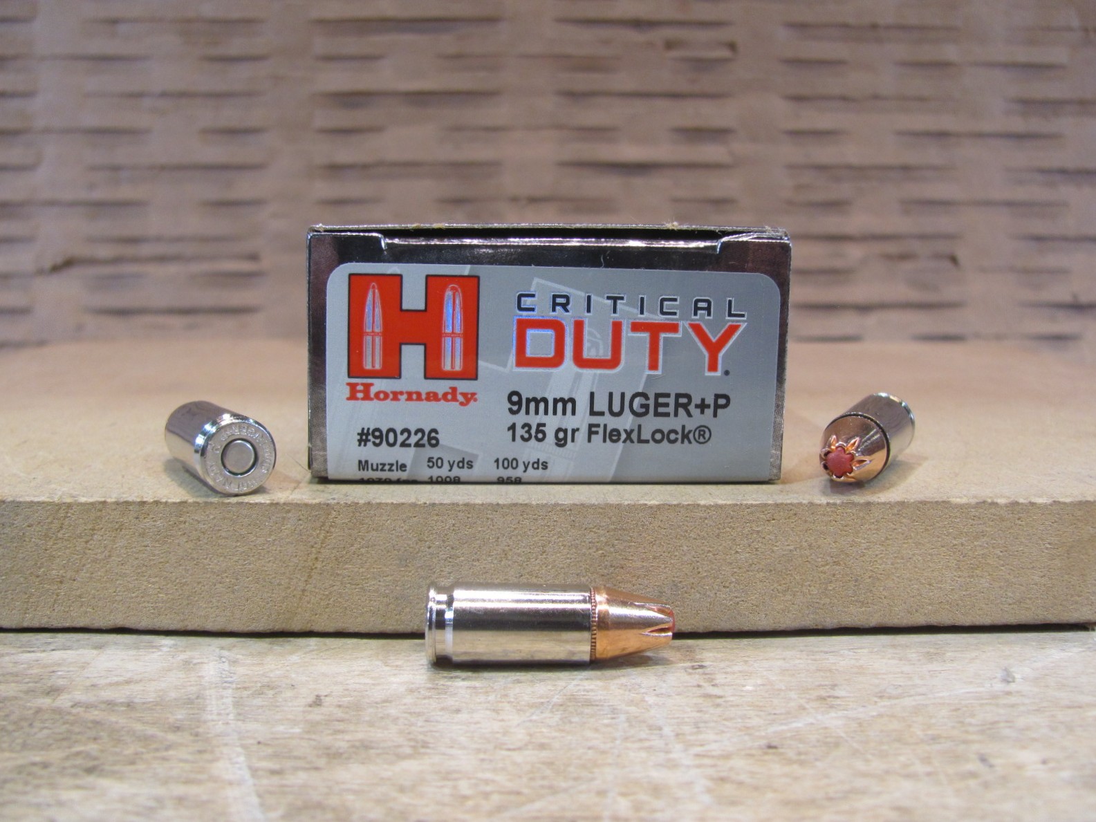 250 Round Case – 9mm Luger +P 135 Grain Hornady Critical Duty FlexLock Hollow Point Ammo – 90226