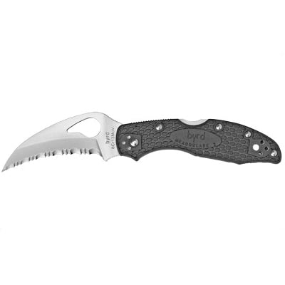 Spyderco Byrd Hawkbill Serrated Lightweight Folding Knife, Black - BY22SBK