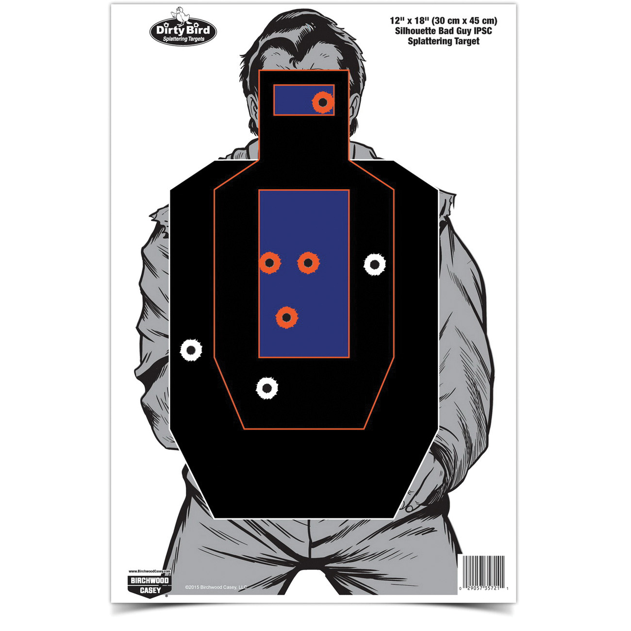 Birchwood Casey Dirty Bird 12" x 18" Bad Guy IPSC Splatter Target, Black/Blue, 8/pack - 35728