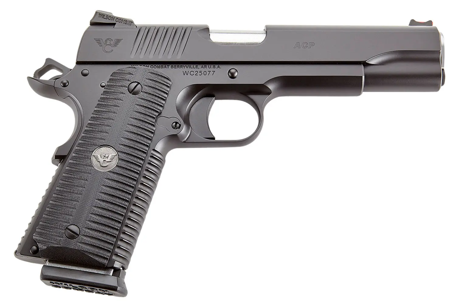 Wilson Combat ACPFS45 ACP Full-Size 45 ACP Caliber with 5" Barrel, 8+1 Capacity, Black Armor-Tuff Finish Carbon Steel Beavertail Frame, Serrated Black Carbon Steel Slide Black G10 Eagle Claw Grip