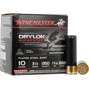 Winchester Drylok Super Steel Magnum 10 Gauge 3.5\" 1-5/8 oz BBB Plated Steel Shot 25 Rounds Box
