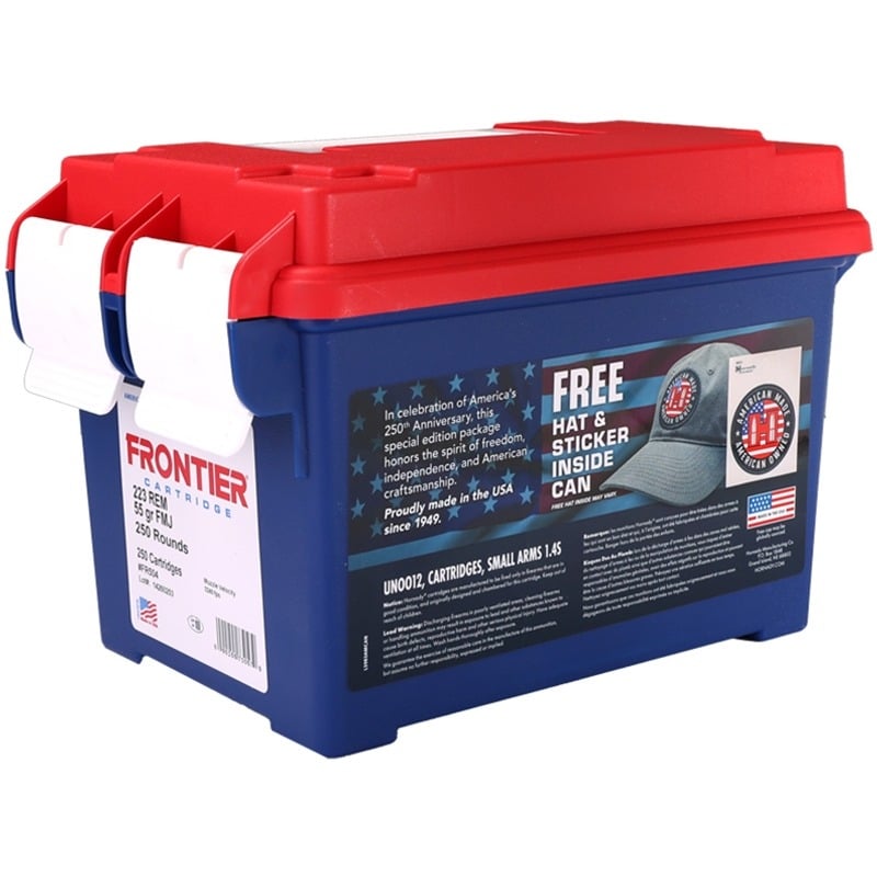 Hornady America 250th Anniversary 223 REM 55gr FMJ 250rd Ammo Can - FR504