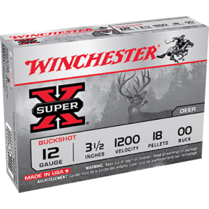 Winchester Super-X 12 Gauge 3\" 15 Pellets 00 Buck Buckshot High Steel Head Buffered Shot XB12300VP.