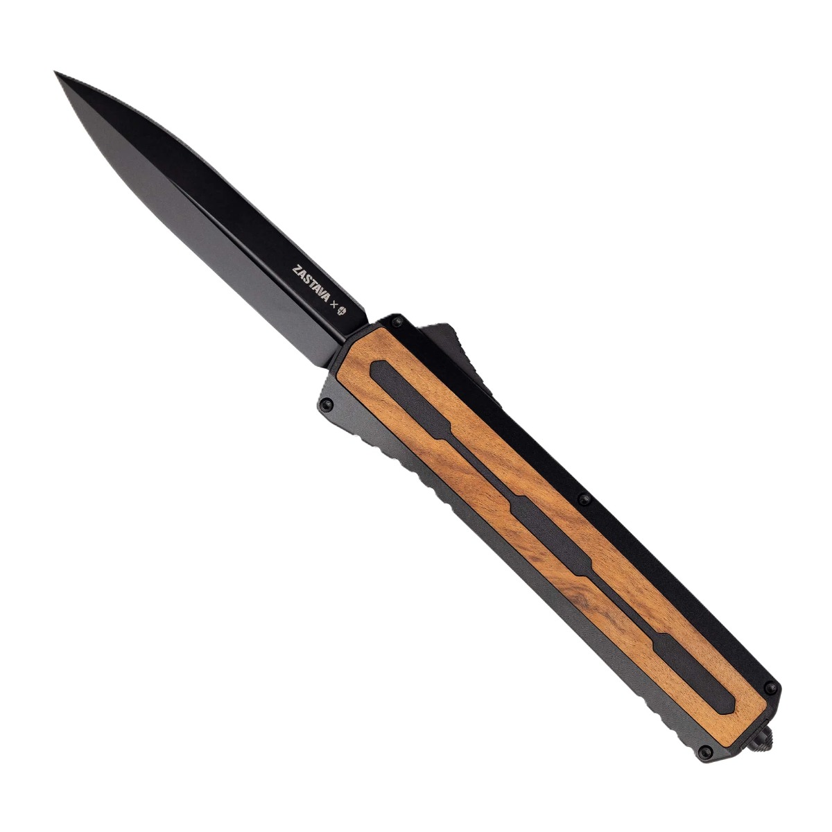 Tekto Knives A7 Zastava Auto Knife, Black/Brown Wood