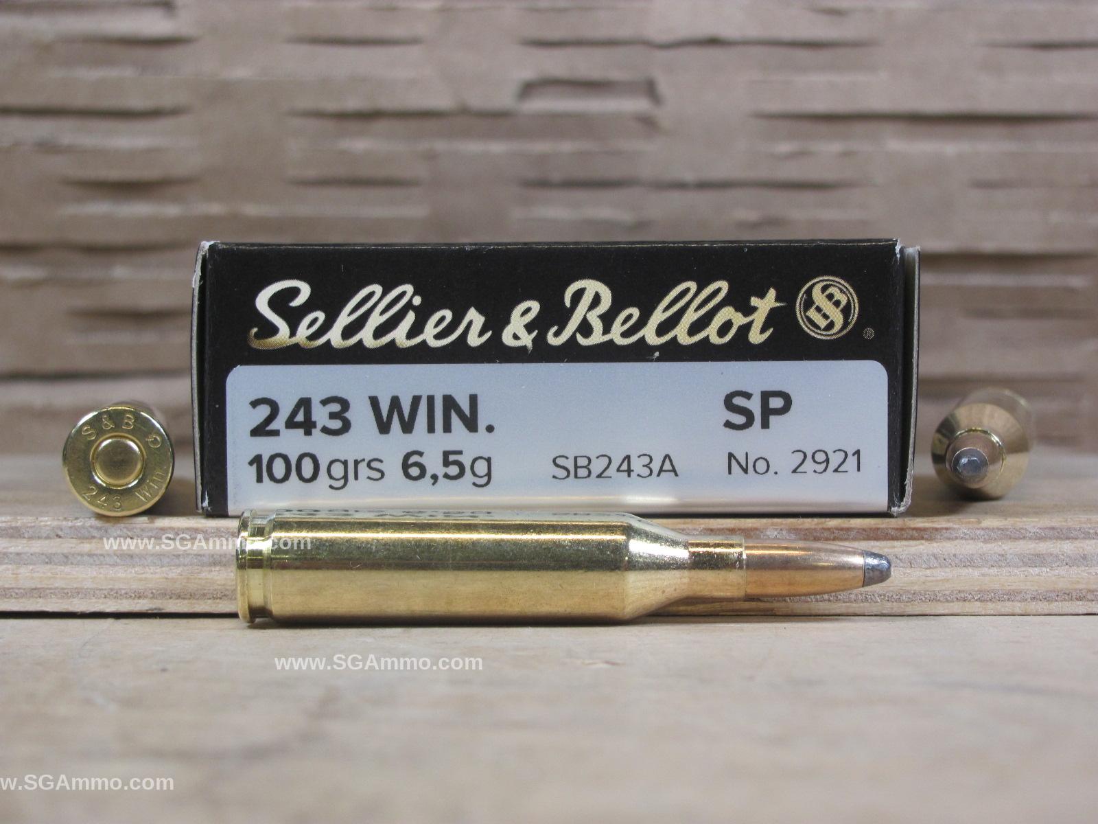 20 Round Box – 243 Win 100 Grain Soft Point Ammo by Sellier Bellot – SB243A