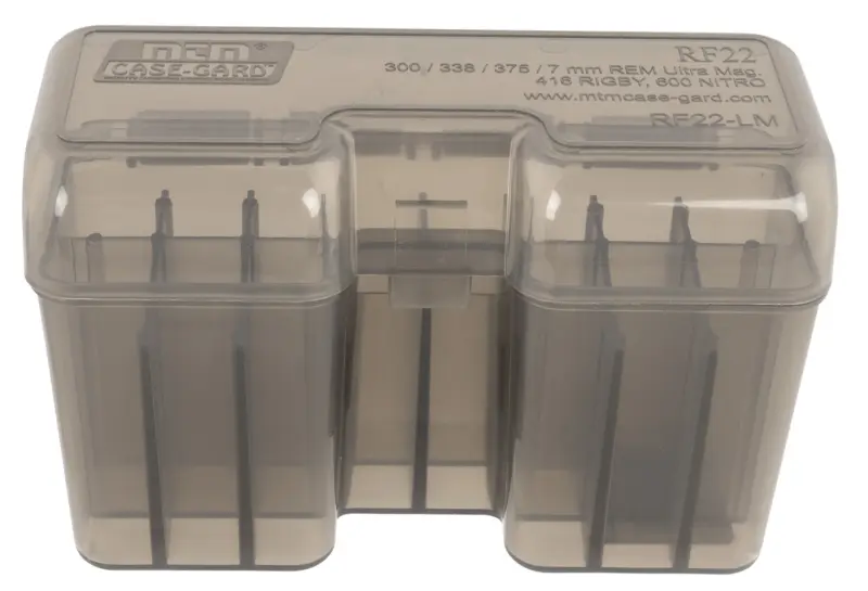 MTM Case-Gard RF22LM41 Ammo Box Flip-Top Multi Caliber Rifle Clear Smoke Polypropylene 22rd