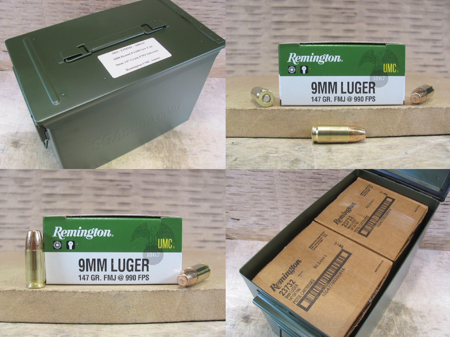 1000 Round Can – 9mm Luger 147 Grain MC FMJ Remington UMC Subsonic Ammo – L9MM9 – Packed in PA108 SAW Canister