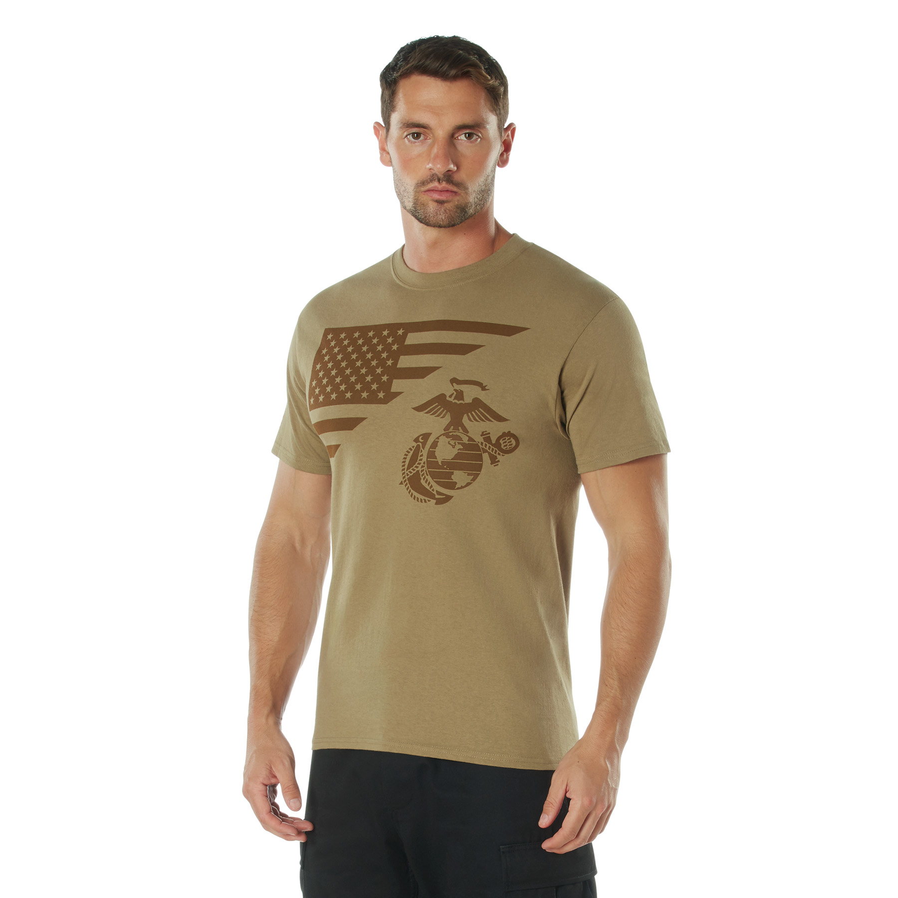 Rothco Us Flag - Usmc Eagle, Globe, Anchor T Shirt, Coyote Brown, Large