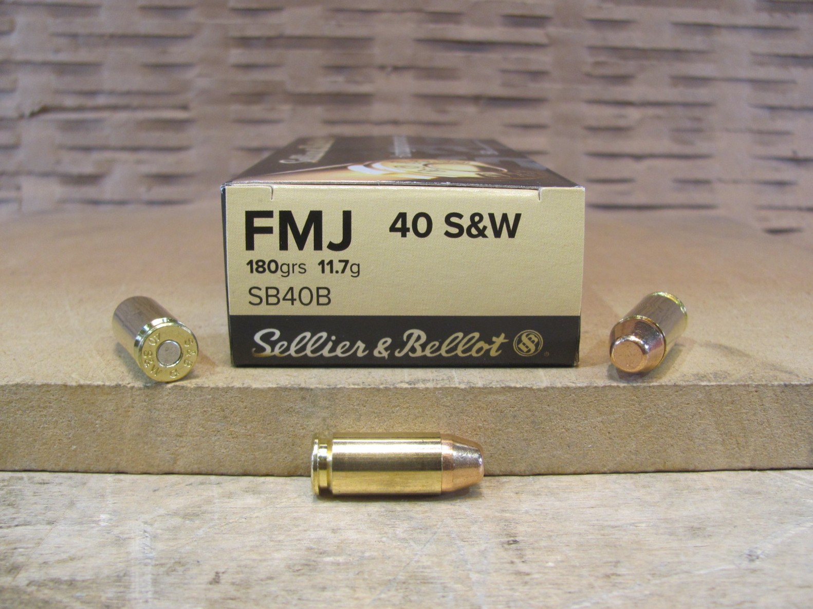 1000 Round Case – 40 Cal SW 180 Grain FMJ Sellier Bellot Brass Case Ammo – SB40B