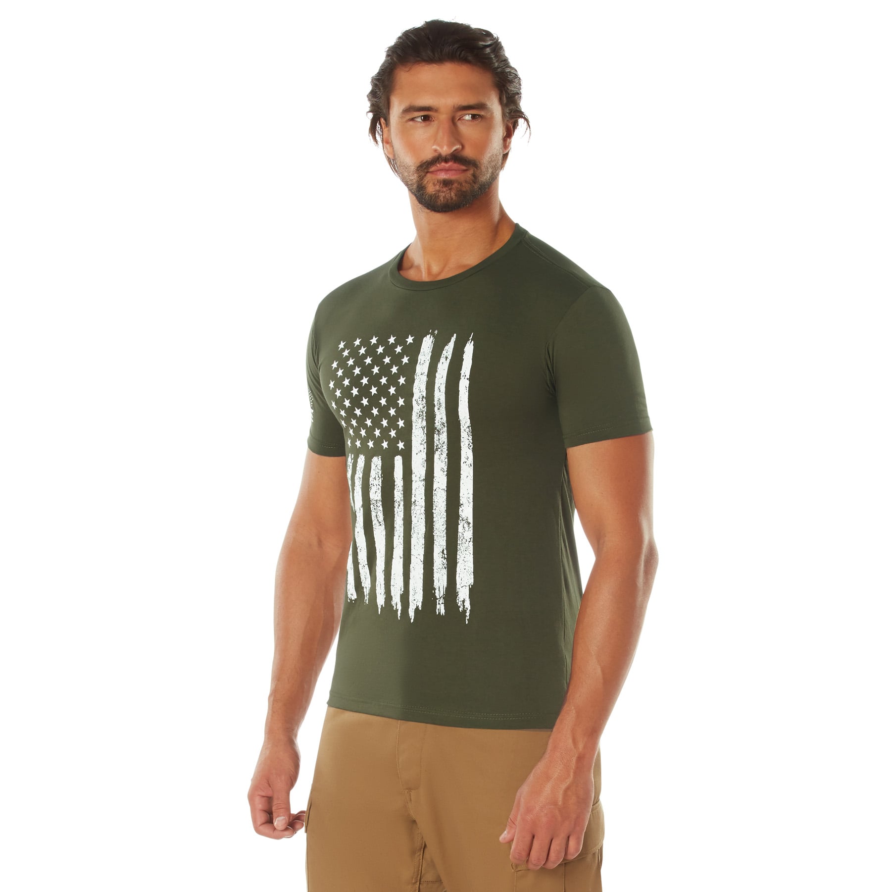 Rothco Distressed Us Flag Athletic Fit T-Shirt - Olive Drab, X-Large