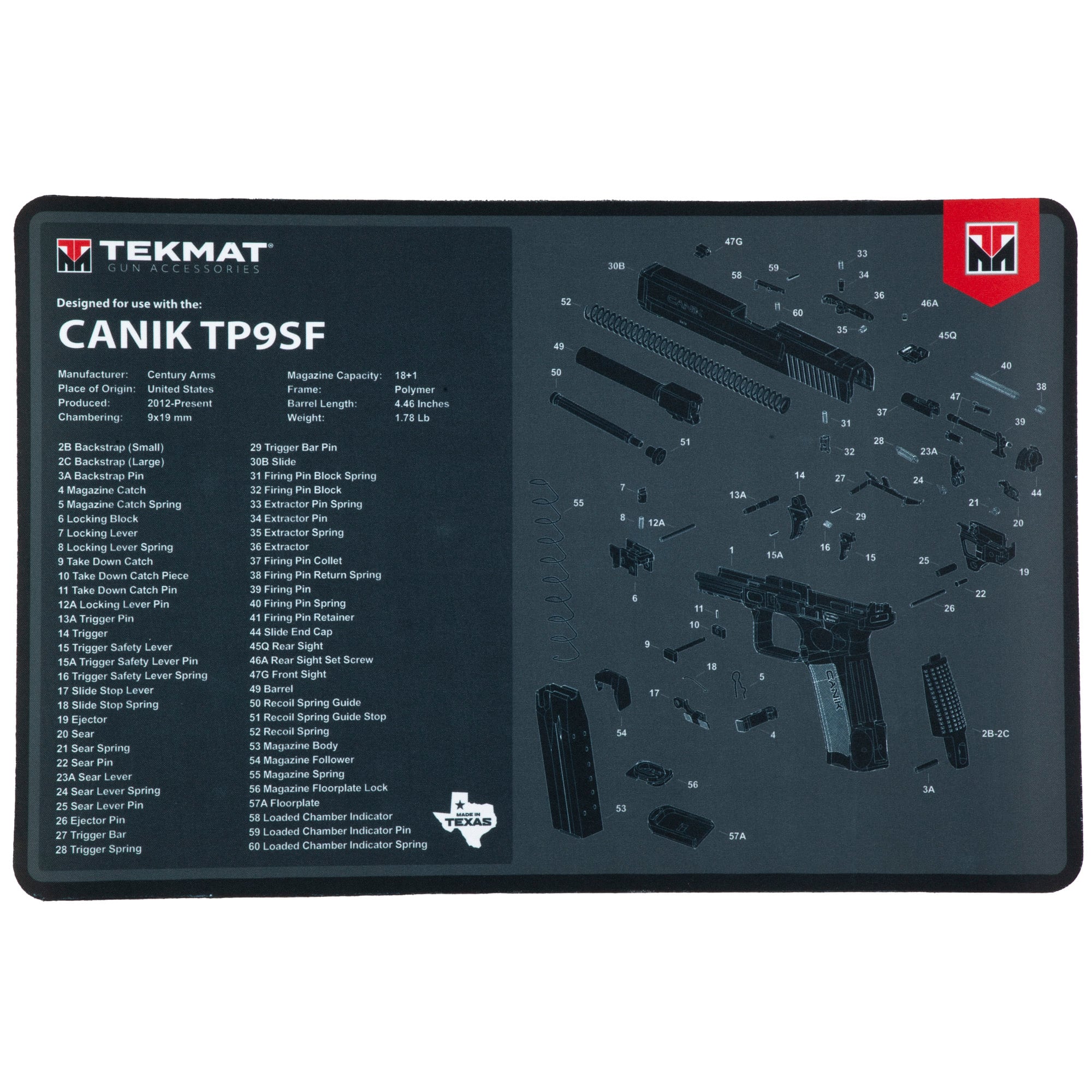 TekMat Cleaning Mat, Pistol Size, 11"x17", For Canik TP9SF, Black