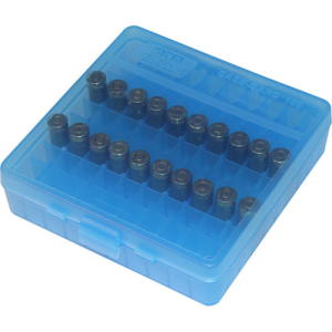 MTM Ammo Box 100 Round Flip-Top 40 10mm 45ACP Clr-Blue