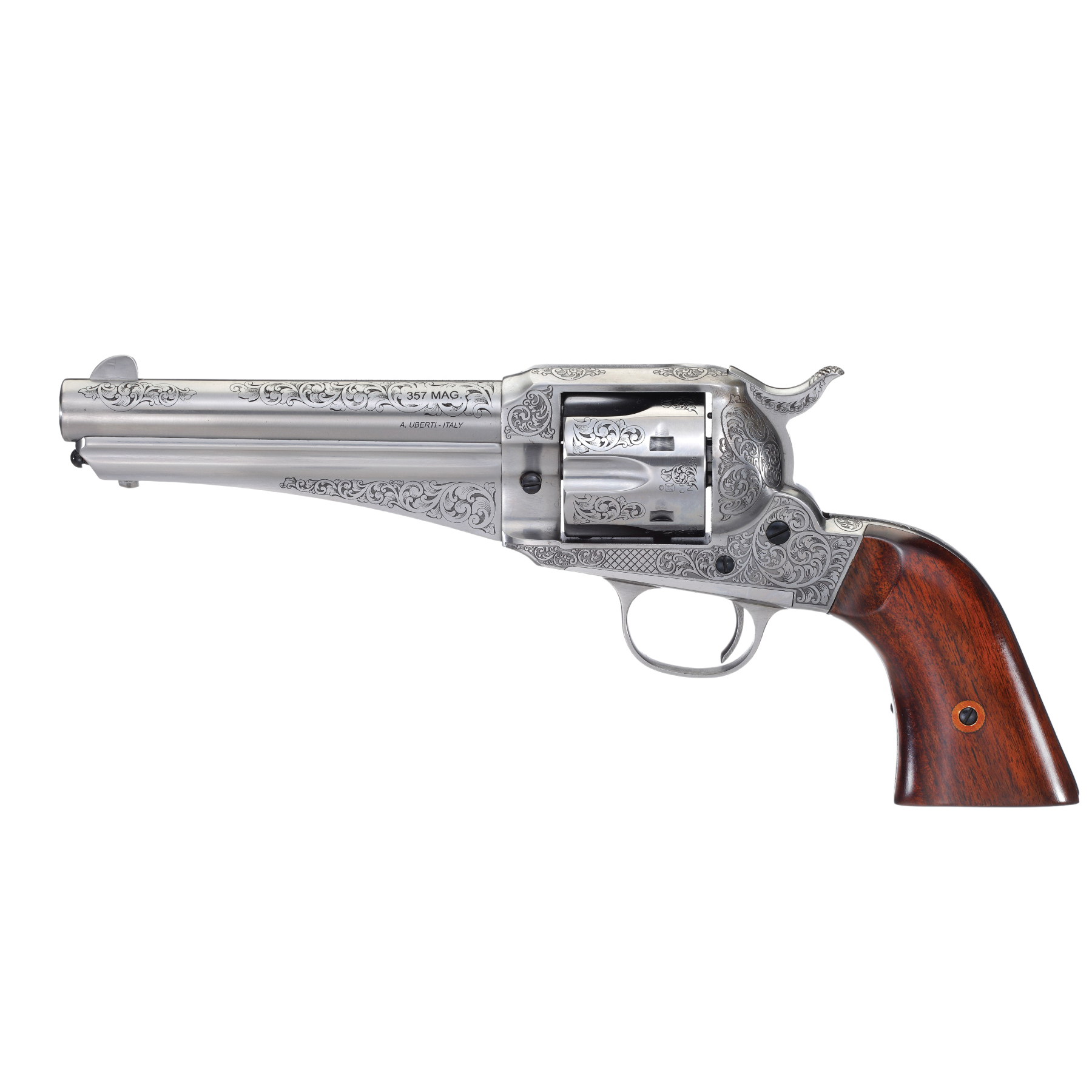 Taylors & Company 550408 1875 Army Outlaw 45 Colt (LC) Caliber with 5.50″ Barrel, 6rd Capacity Cylinder, Overall White Engraved Finish Steel & Walnut Grip - No Credit Card Fees - Low, flat rate shipping