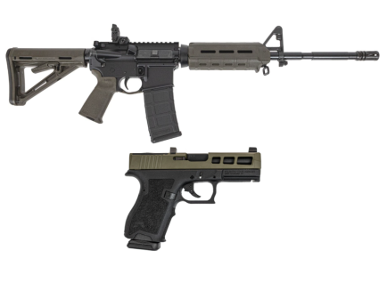 PSA 16"Nitride M4 5.56 MOE Rifle w/ MBUS Rear, ODG & PSA Dagger Compact 9mm SW1 RMR Pistol, 2-Tone Sniper Green