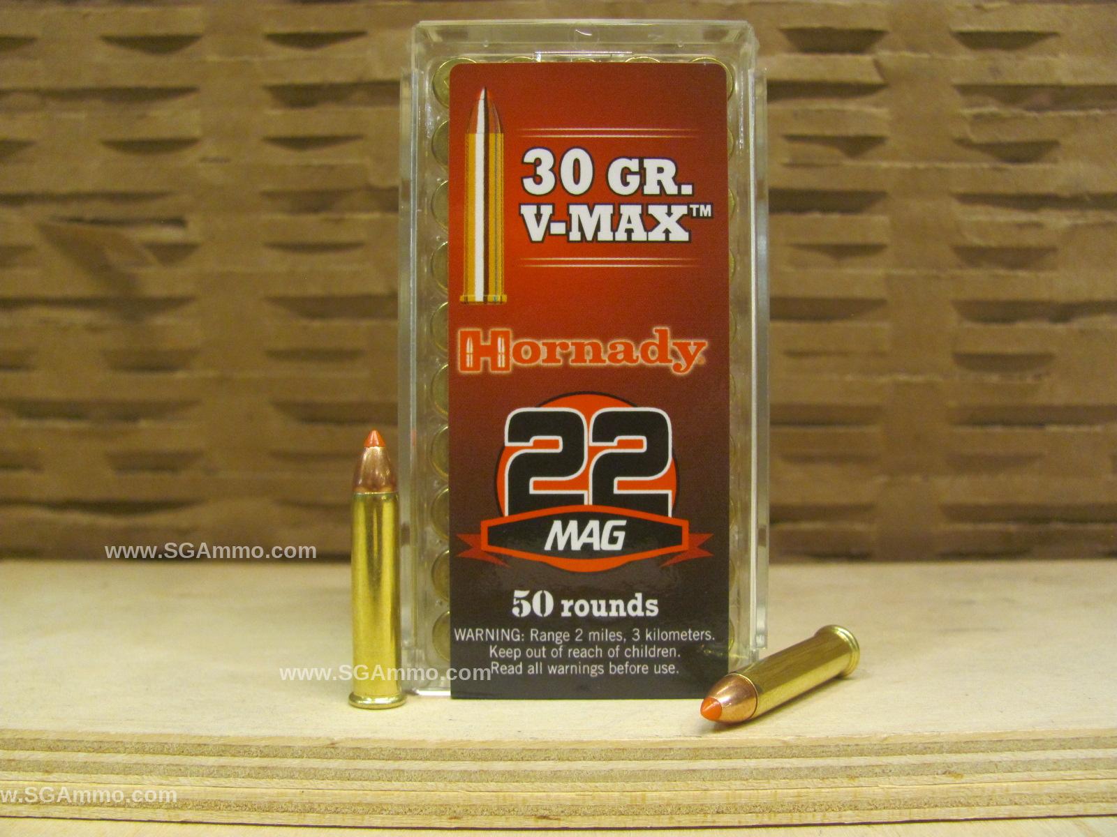 50 Round Box – 22 Magnum Hornady 30 Grain V-Max Ammo – 83202