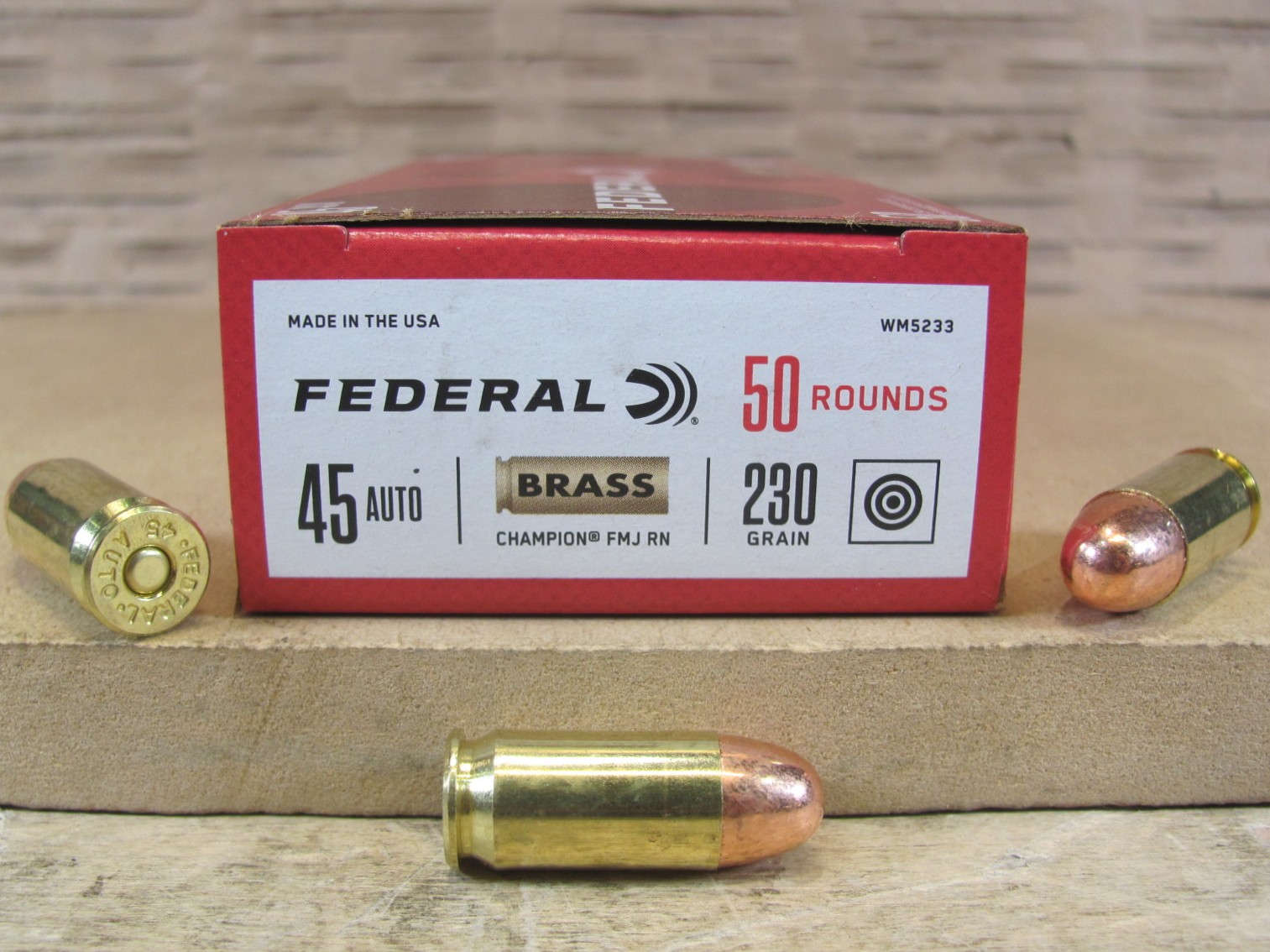 1000 Round Case – 45 Auto 230 Grain FMJ Federal Champion Brass Case Ammo – WM5233