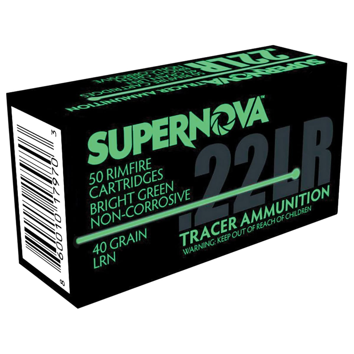 Supernova Tracer Rimfire Ammunition 22 LR 40gr. LRN Green Tracer 50 rd. - No Credit Card Fees - Low, flat rate shipping
