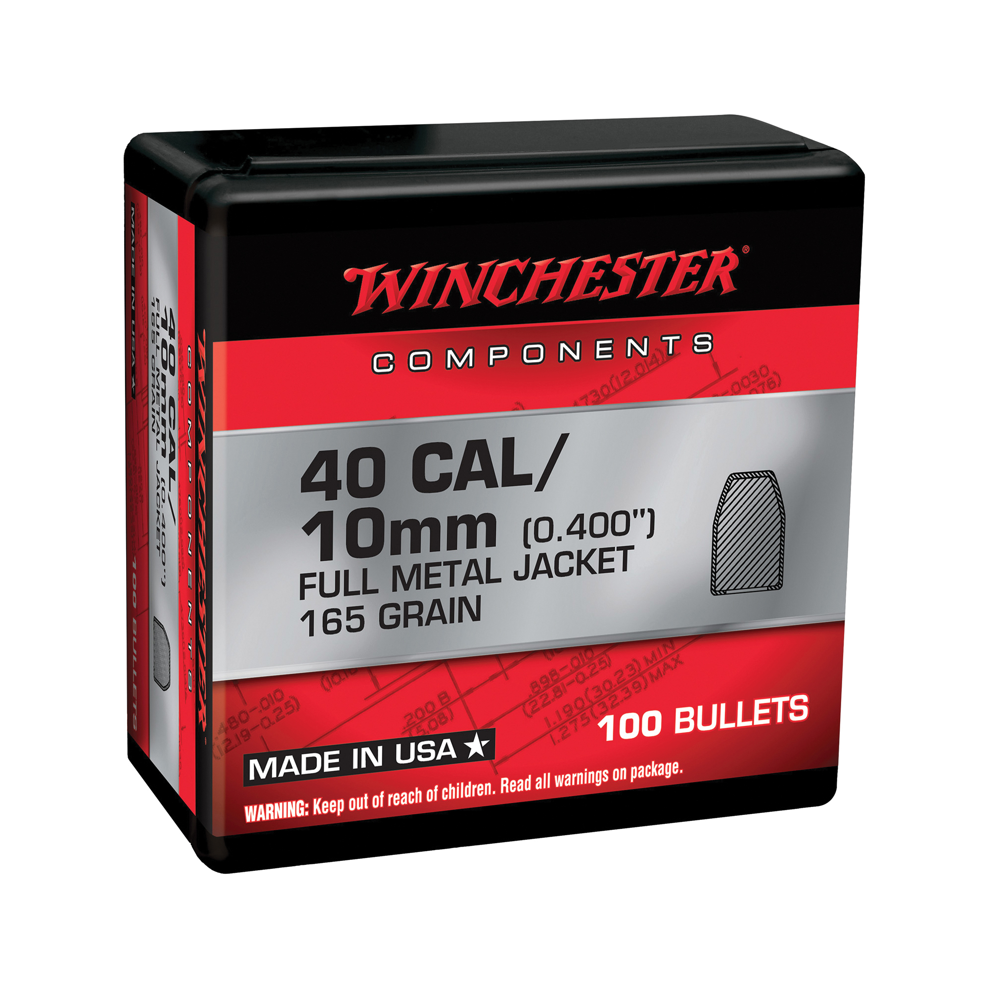 Winchester Ammunition .40 S&W 165 gr Reloading Bullets  TCFMJ 100rds - WB40TC165X